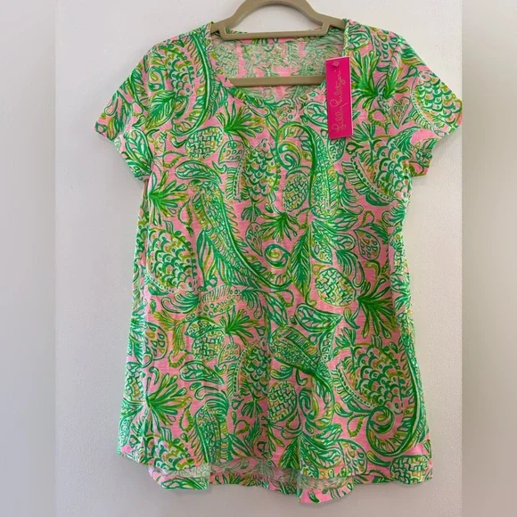 Lilly Pulitzer Etta Scoop Neck Shirt- Mandevilla Baby Fins And Flipper Print - Picture 5 of 10